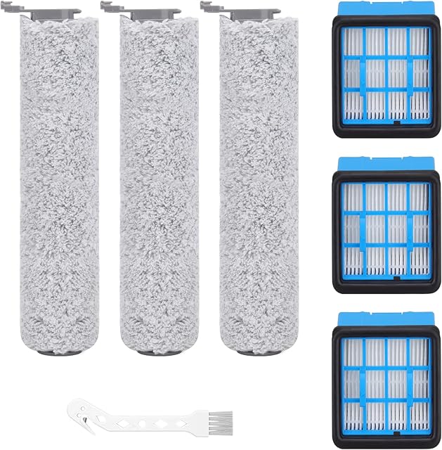3882 Roller Brush Filter Replacement Part Compatible with Bissell CrossWave OmniForce 3882/3883 /3967F/3970F,3 Brush Rollers,3 Heap Filter,1 Cleaning Brush Accessories Kit