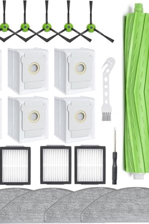 24Pcs Replacement Parts for iRobot Roomba Combo i5, i5+, j5, j5+, Roomba Combo i3+ (3574) Vacuum Accessories Kit, 2 Main Brush, 4 Hepa Filters, 4 Mop Pads, 6 Side Brush, 6 Dust Bags
