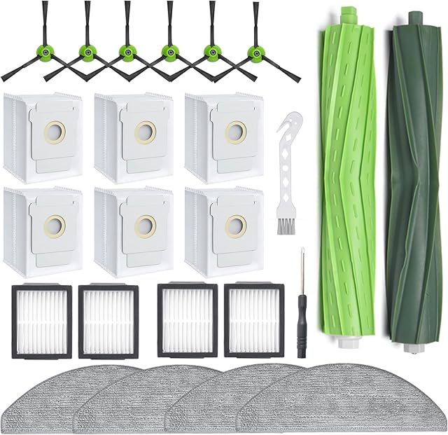 24Pcs Replacement Parts for iRobot Roomba Combo i5, i5+, j5, j5+, Roomba Combo i3+ (3574) Vacuum Accessories Kit, 2 Main Brush, 4 Hepa Filters, 4 Mop Pads, 6 Side Brush, 6 Dust Bags