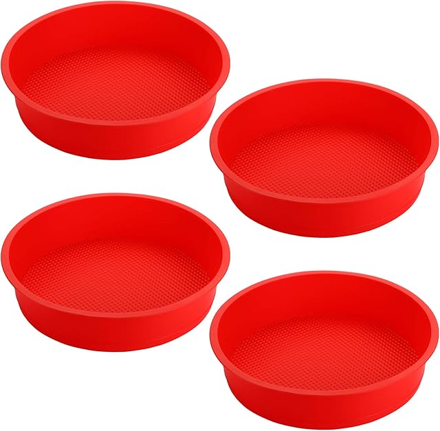 Bekith 4 Pack 9" Round Silicone Cake Pans - Silicone Molds for Baking, Quick Release for Layer, Cheese, Rainbow and Chiffon Cakes