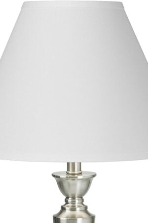 Bright Antique White Linen Large Lamp Shade 6.5" Top x 15" Bottom x 10.75" High x 11.75" Slant (Spider) Replacement with Harp and Finial - Springcrest