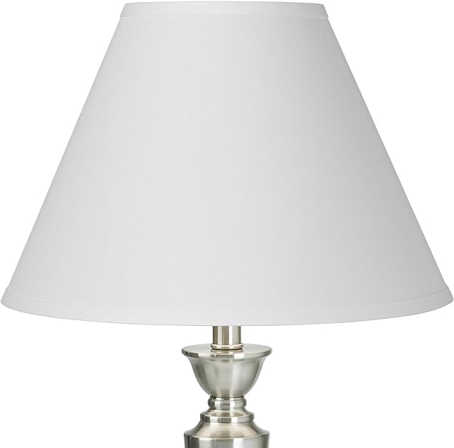 Bright Antique White Linen Large Lamp Shade 6.5" Top x 15" Bottom x 10.75" High x 11.75" Slant (Spider) Replacement with Harp and Finial - Springcrest
