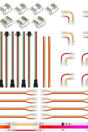BTF-LIGHTING FCOB COB 10mm 3Pin Connector Kit, L-Shaped, Dual-End, Strip to JST, Wire to Strip, 3Pin JST, Gapless Connector for WS2814 IC RGBW 784LED/m COB LED Light