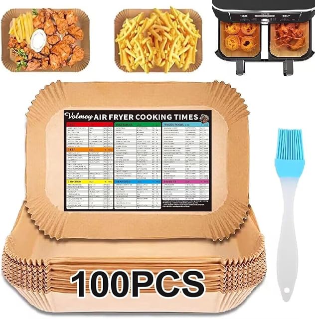 Air Fryer Liners, 100PCS Disposable Rectangle Air Fryer Parchment Paper Liners for All 8QT-10QT Dual Basket Fryer, 8.6''x5.5'' Baking Paper, Air Fryer Accessories for Ninja DZ201 DZ401 DZ550 DZ302