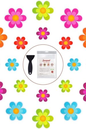 20 PCS Original Non Slip Bathtub Stickers, Shower Floor Non Slip Stickers Bright Flowers Appliques with Premium Scraper