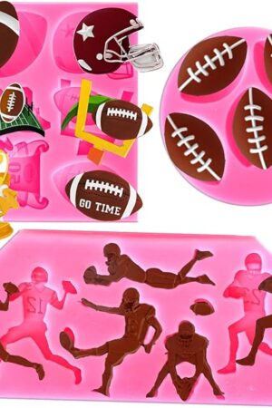 Whaline 3Pcs Football Fondant Mold Sports Theme Silicone Mold Football Helmet Chocolate Candy Mould Baking Mold for Party Cupcake Sugar Craft Gum Resin Clay