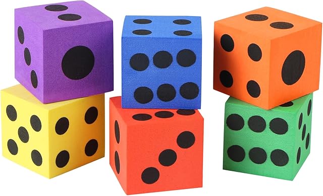 The MIDELONG Foam Dice Set, 1.5 Inch Large Assorted Colorful Foam Dice Cubes with Number Dots, Playing Square Blocks Use for Gift Games Math Teaching Party Supplies, Pack of 6