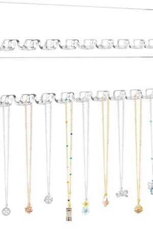 Acrylic Necklace Holder 2 Pack Wall Mounted Necklace Organizer Hanging Jewelry Organizer with 12 Hooks for Necklaces, Bracelets, Rings and Bangles Display