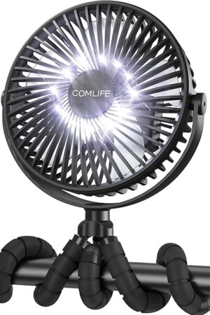Camping Fan with LED Lantern-10000mAh Rechargeable Battery Operated Fan, 47H Run Time Max,3 Speeds,3 Timer,7 Inch Portable Clip on Fan for Stroller Treadmill Tent RV Outdoor Emergency Outage Hurricane