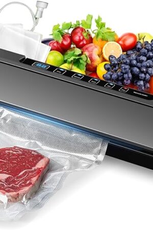 75Kpa Vacuum Sealer for Food, Food Vacuum Sealer Machine with Digital Timer, Moist/Dry Modes, Built-in Cutter & 10 Vacuum Bags – Compact 6-in-1 Sealer (Grey)