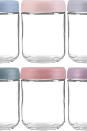 6-Pack Overnight Oats Containers with Lids 16oz Glass Mason Jars Meal Prep Salad Food Cereal Snacks Sugar Spice Pudding Yogurt Storage Mush Chia Seed Pudding Jars