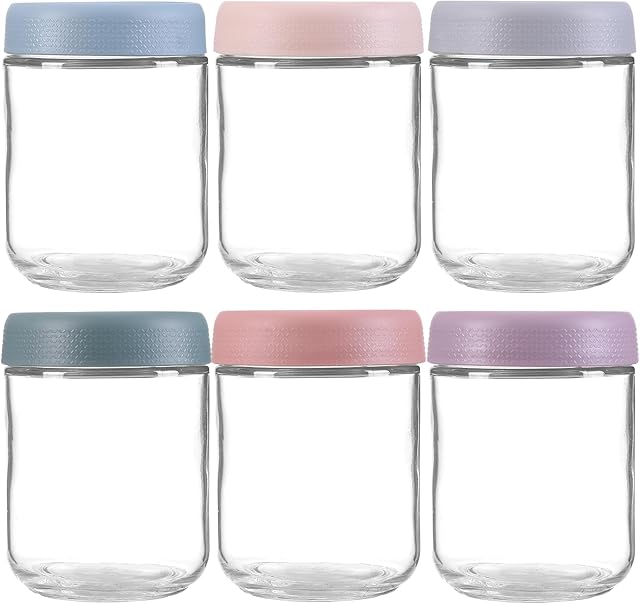 6-Pack Overnight Oats Containers with Lids 16oz Glass Mason Jars Meal Prep Salad Food Cereal Snacks Sugar Spice Pudding Yogurt Storage Mush Chia Seed Pudding Jars