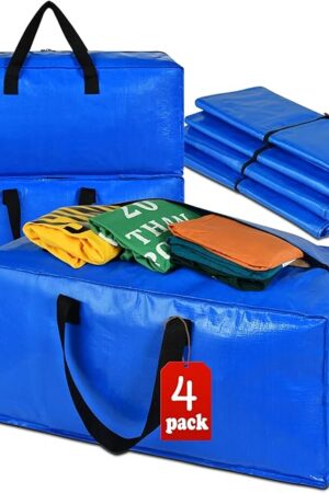 4 Pack Heavy Duty Extra Large Moving Bags Storage Tote - Strong Handles& Backpack Straps - Space Saving Storage Bags Alternative to Moving Boxes and Bins,Compatible with Ikea Frakta Cart, Blue