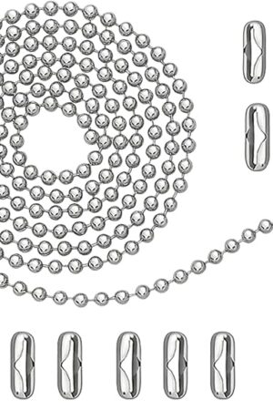 120" Ceiling Fan Pull Chain Extender - Stainless Steel Ball Chain with 12 Connectors, Adjustable Length for Fan/Light Fixtures, Lamp, Curtains, Dog Tags (3mm Bead Diameter, Cut-to-Size)