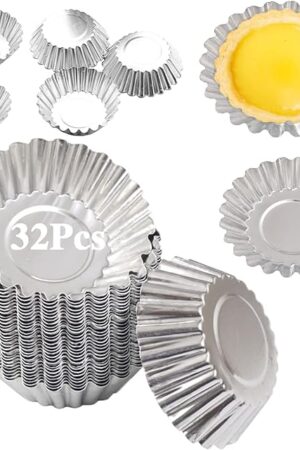 Egg Tart Molds 32Pack Tart Pan 2.75inch, Mini Tart Tins Aluminium Mini Tart Pans for Baking (32Pack-2.75inch)