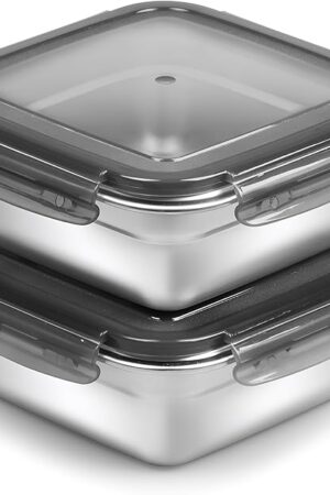 2 Pack Sandwich Containers, 24oz Stainless Steel Sandwich Box with Airtight Lids, Reusable Metal Meal Prep Lunch Boxes, BPA-Free, Dishwasher Safe, Food Storage Containers for Families (Black)