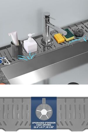 24" Kitchen Sink Faucet Splash Guard Plus Size Silicone Sink Faucet Drying Mat Faucet Handle Drip Catcher Tray Dish Sponge Holder Kitchen Sink Accessories Protector Home Organization Gadgets Organizer
