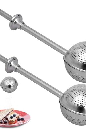 2 Pcs Bakers Dusting Wand for Sugar Flour and Spices, Stainless Steel Flour Duster for Baking, Powdered Sugar Shaker Duster Sifter, Spring-operated Handle for One-handed Operation