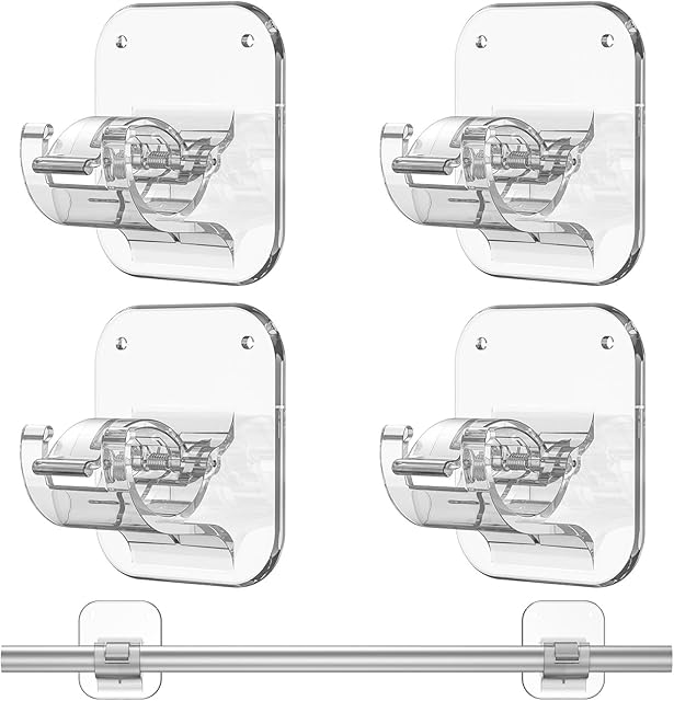 4 PCS Apartment Dorm Decor Curtain Rods No Drilling Brackets,No Drilling Holder Renter Friendly Adhesive Curtains Hooks for Hanging Drapes Rv Over Blinds Dorm Kitchen Bedroom Home Bathroom
