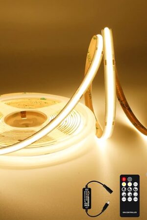 COB LED Strip Light Warm White, High Bright LED Strips with 2400LEDs, RF Remote and UL Power Supply, 3000K Dimmable LED Lights for Bedroom, Kitchen, DIY Home Decoration
