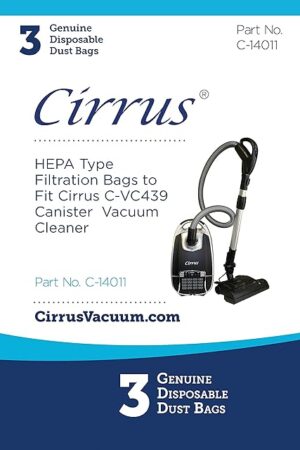 Cirrus VC439 Canister HEPA Cloth Type Vacuum Bags for Cirrus VC439 Power Head Canister Vacuum | Traps 99.97% of Microscopic Particles | Made from Environmentally Friendly Materials | 3 Bags