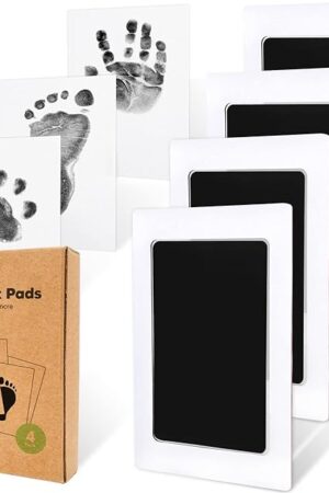 4-Pack Inkless Baby Hand and Footprint Kit - Mess Free Paw Print Kit for Dog, Ink Pad for Newborn Keepsake, Clean Touch Ink Pad for Baby Hand & Footprints, Ideal New Mom Gifts (Jet Black)