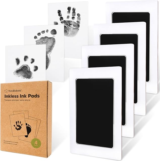 4-Pack Inkless Baby Hand and Footprint Kit - Mess Free Paw Print Kit for Dog, Ink Pad for Newborn Keepsake, Clean Touch Ink Pad for Baby Hand & Footprints, Ideal New Mom Gifts (Jet Black)