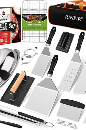 33PCS Griddle Accessories Kit for Blackstone, Flat Top Grill Accessories Tools with Cooling Rack, Melting Dome and Burger Press, Professional Hibachi Spatula Gift Set for Outdoor Teppanyaki BBQ