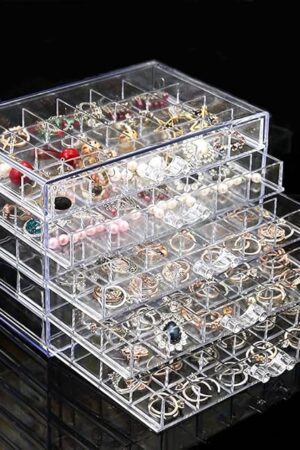 Earring Storage Box Organizer, Acrylic Jewelry Storage Box Holder 5 Drawers Transparent Jewelry Display Stand with 120 Small Compartments Gift Boxes for Women Girls (Clear)