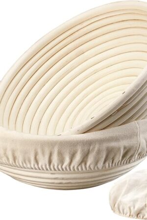 Banneton Bread Proofing Basket - 9 inch Banneton Basket Set of 2 Sourdough Proofing Basket Round Proofing Bowls Handmade Rattan Baskets and Liners