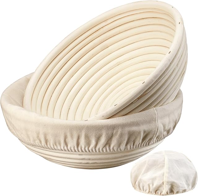 Banneton Bread Proofing Basket - 9 inch Banneton Basket Set of 2 Sourdough Proofing Basket Round Proofing Bowls Handmade Rattan Baskets and Liners