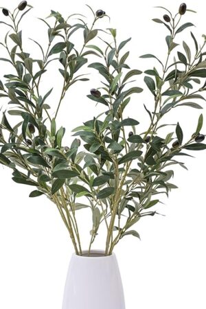 39 Inch Artificial Olive Branch Greenery Stems Fake Plants with 222 Leaves for Vase Faux Olive Branches Home Decor Indoor 2PCS
