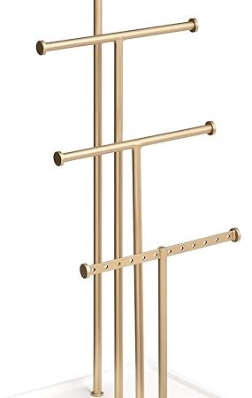 Amazon Basics Four-Tier Jewelry Tree Stand - White/Brass
