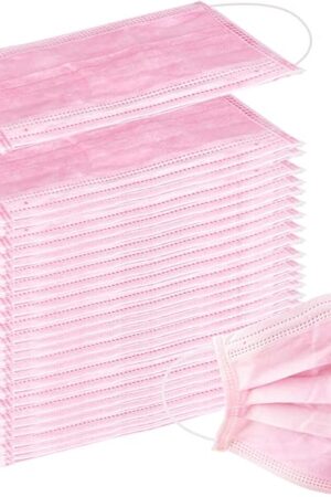 Wecolor 100 Pcs Disposable 3 Ply Earloop Face Masks, Suitable for Home, School, Office and Outdoors (Pink)