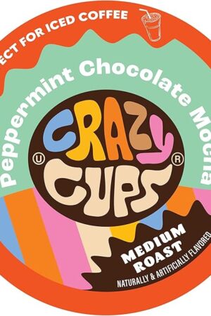 Crazy Cups Flavored Coffee for Keurig K-Cup Machines, Peppermint Chocolate Mocha, Hot or Iced Drinks, 22 Single Serve, Recyclable Pods