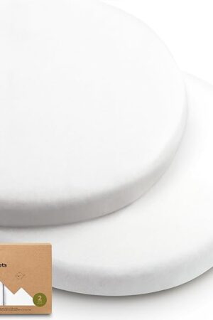 2-Pack Baby Bassinet Sheets for Girl, Boy - 33x17 Soft Viscose Derived from Bamboo Fitted Bassinet Mattress Sheets Compatible with Halo Bassinest Swivel Sleeper, Baby Delight, Graco (Soft White)