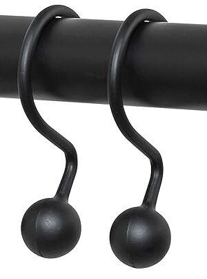 Zenna Home NeverRust Rustproof Aluminum Shower Curtain Hooks, Durable Smooth-Glide Shower Rings for Curtain, Elegant Corrosion-Resistant Shower Rings, Set of 12, Matte Black