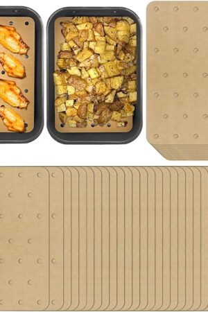 200 Sheets Air Fryer Disposable Paper Liner Compatible with Ninja DZ201/DZ401 Dual Airfryer Baking,Rectangular Perforated Parchment Paper Double Basket Air Fryers Accessories