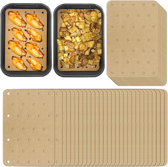 200 Sheets Air Fryer Disposable Paper Liner Compatible with Ninja DZ201/DZ401 Dual Airfryer Baking,Rectangular Perforated Parchment Paper Double Basket Air Fryers Accessories