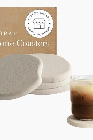 Dorai Home Stone Coaster Set – 4 Absorbent Diatomite Coasters for Instant Drying, Modern Design, Sandstone