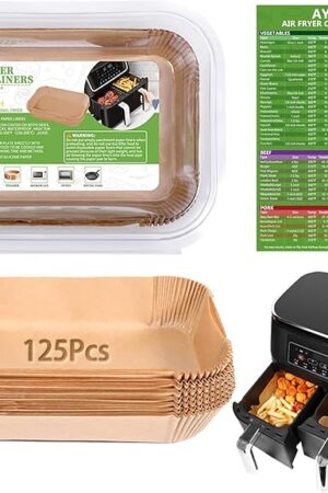 (125PCS) Air Fryer Liners, Disposable for Ninja Dual Air Fryer accessories, Parchment Paper liners rectangle 8.6''*5.5''