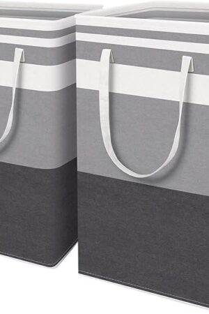 2-Pack Collapsible Large Laundry Baskets, 75L Waterproof Slim Freestanding Laundry Hamper with Easy Carry Handles,Dirty Clothes Hamper for Bathroom Laundry Room Bedroom Dorm