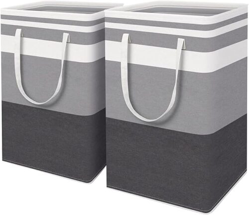 2-Pack Collapsible Large Laundry Baskets, 75L Waterproof Slim Freestanding Laundry Hamper with Easy Carry Handles,Dirty Clothes Hamper for Bathroom Laundry Room Bedroom Dorm