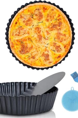 2 Pack 9.5 inches Pie Pan with Removable Bottom for Baking, Deep Quiche Tart Pan Non Stick for Oven, Fluted Pie Dish Plate Tin for Apple, Pot Pies, Cheesecakes and Desserts