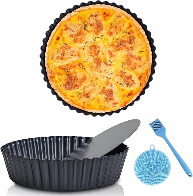 2 Pack 9.5 inches Pie Pan with Removable Bottom for Baking, Deep Quiche Tart Pan Non Stick for Oven, Fluted Pie Dish Plate Tin for Apple, Pot Pies, Cheesecakes and Desserts