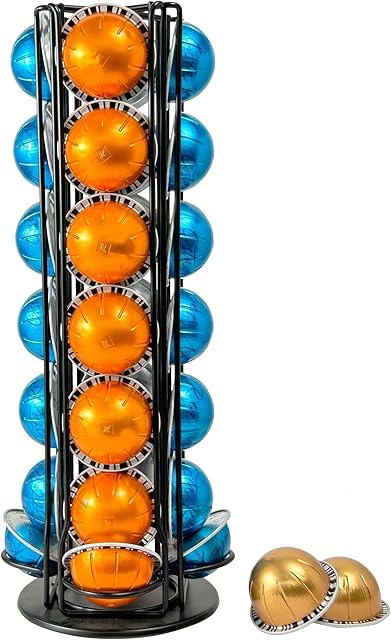 Coffee Pod Holder Organizer for Nespresso Vertuo, Holds 28 Pods, Large Capacity Vertuo Pod Storage, Sleek Black Design, Ideal for Small Kitchens and Coffee Bars,ONLY for Any VertuoLine Setup
