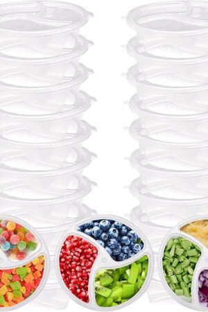 20 reusable snack box container set, 3 Compartment Condiment Containers with Lids,Reusable small sauce dipping container, used for multifunctional storage of disposable snacks and seasonings ﻿