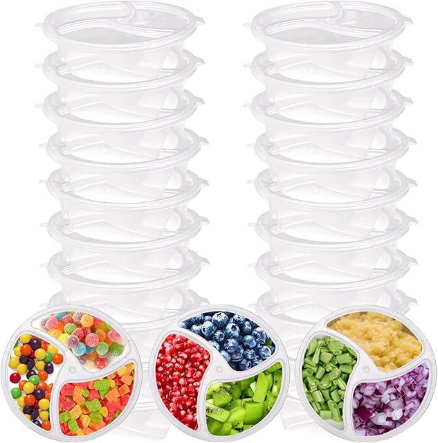 20 reusable snack box container set, 3 Compartment Condiment Containers with Lids,Reusable small sauce dipping container, used for multifunctional storage of disposable snacks and seasonings 