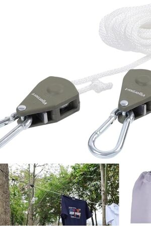 Vigorport Retractable Travel Clothesline, Portable Clothes Line Heavy Duty Rope Pully System with Carabiner for Outdoor Camping, Cruise Ships, Indoor Backyard, Balcony (White, 19Ft)