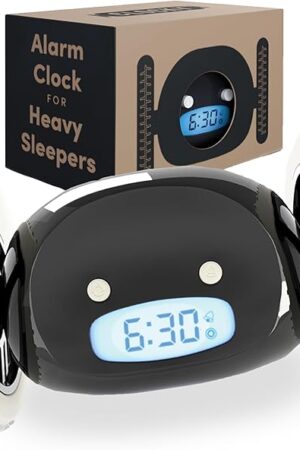 CLOCKY Extra Loud Alarm Clock for Heavy Sleepers on Wheels Rolls Runs Away Vibrating, Easy to Set Super Smart Snooze Digital Bed Shaker Alarm Clock Funny Gift for Adults Kids Teens Bedrooms (Black)